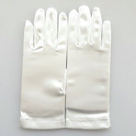 Gants en satin blanc brillant, taille unique.