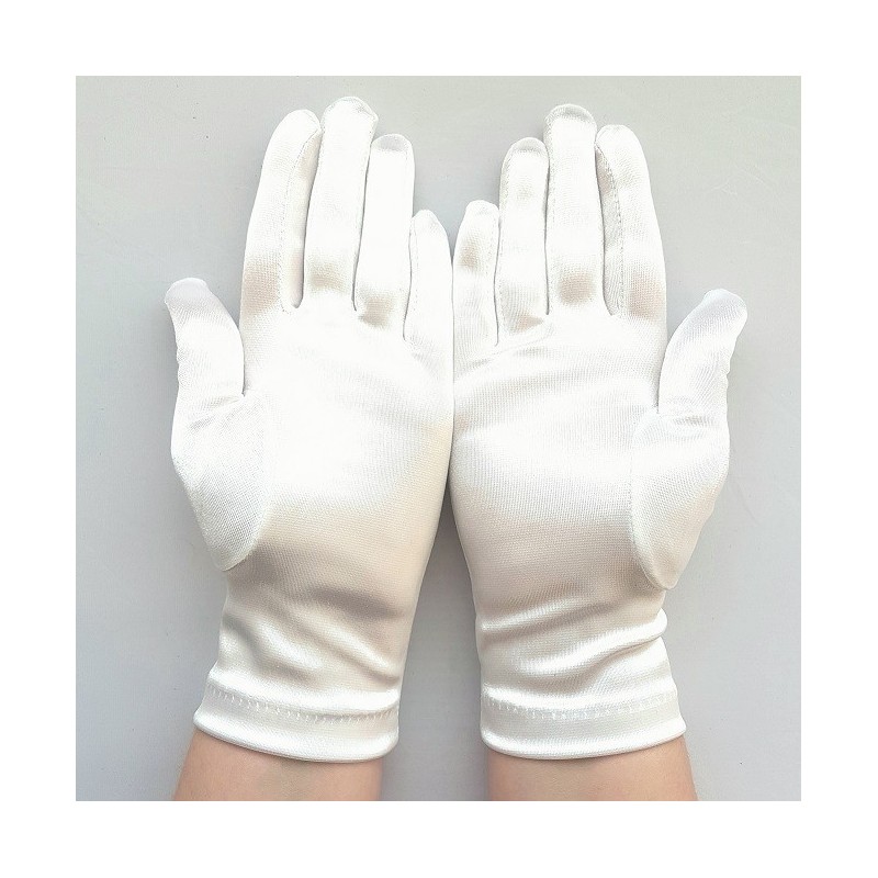 Gants en satin blanc brillant, taille unique.