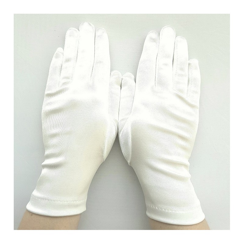 Gants en satin blanc brillant, taille unique.
