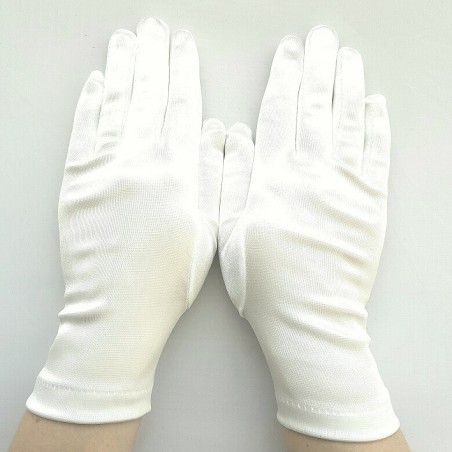 Gants en satin blanc brillant, taille unique.
