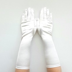 Gant satin blanc taille unique, Longueur en dessus du poignet.