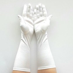 Gant satin blanc taille unique, Longueur en dessus du poignet.