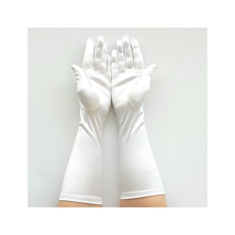 Gant satin blanc taille unique, Longueur en dessus du poignet.