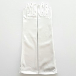 Gant satin blanc taille unique, Longueur en dessus du poignet.