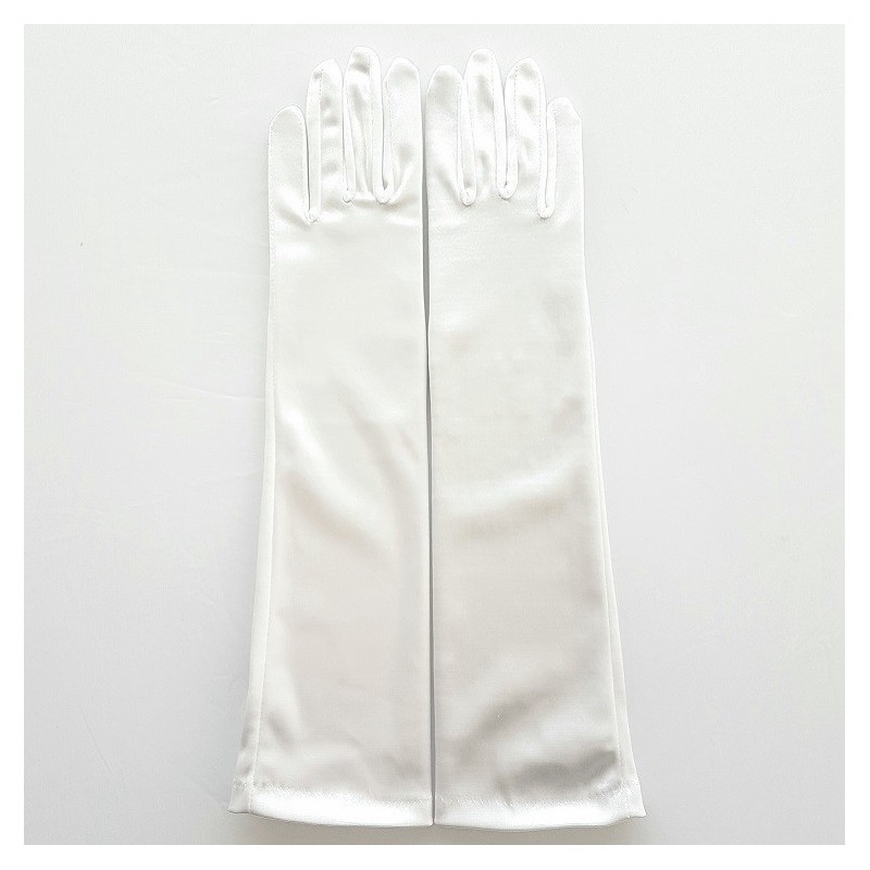 Gant satin blanc taille unique, Longueur en dessus du poignet.