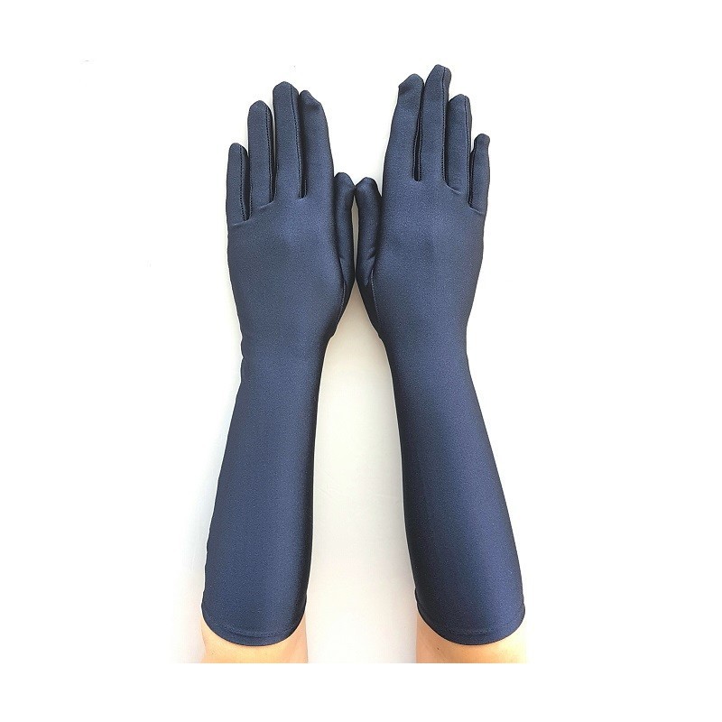 Gant satin navy taille unique, Longueur en dessus du poignet.