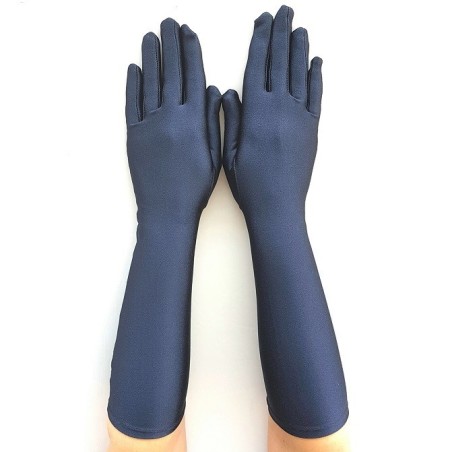 Gant satin navy taille unique, Longueur en dessus du poignet.