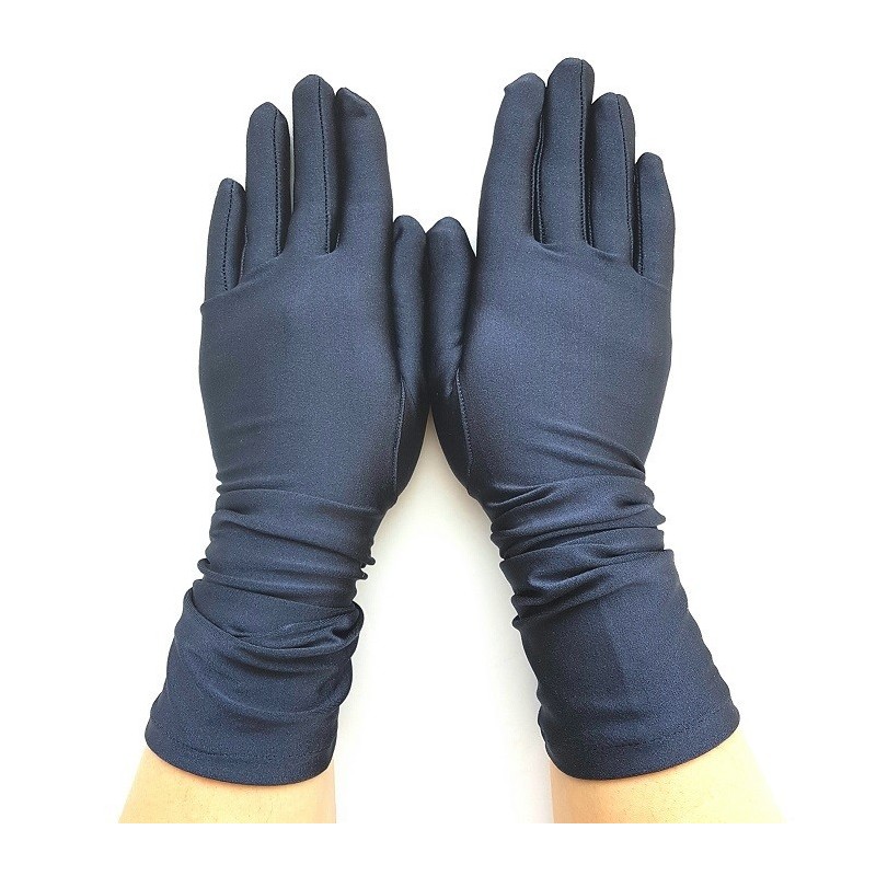 Gant satin navy taille unique, Longueur en dessus du poignet.