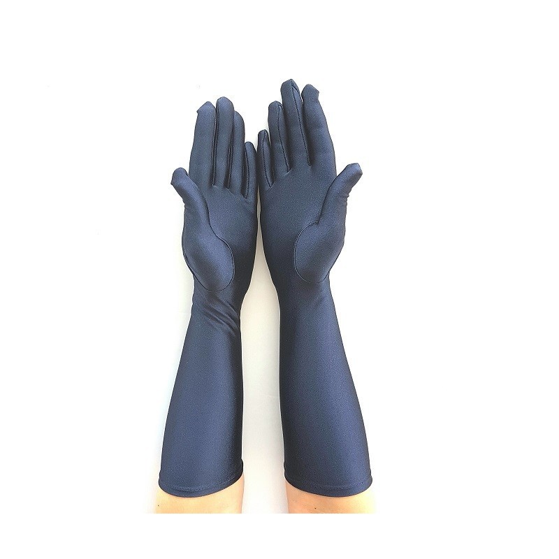 Gant satin navy taille unique, Longueur en dessus du poignet.