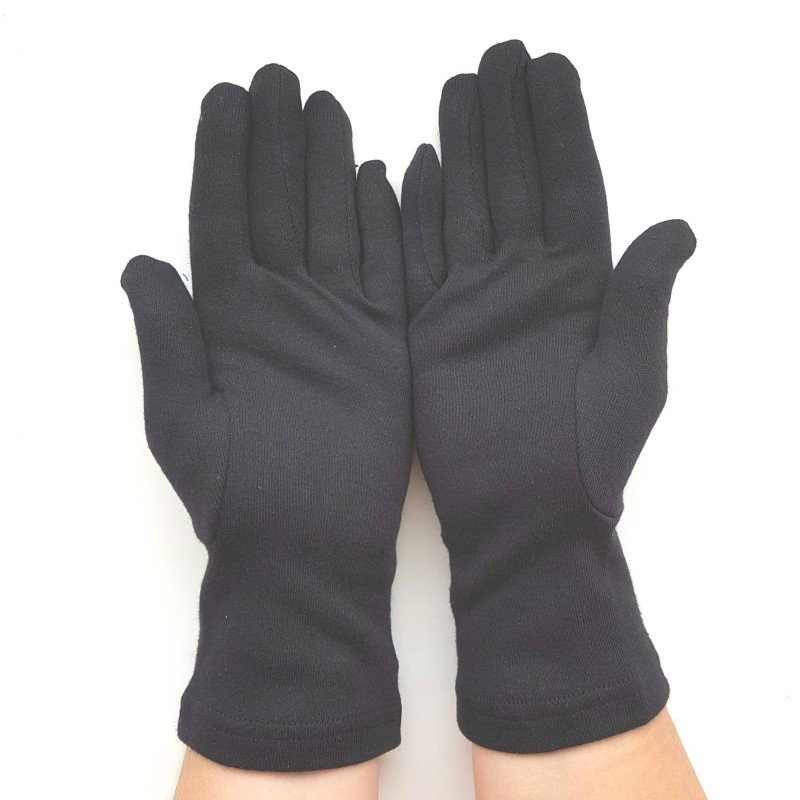 Gant service officier, 3 nervures, noir en coton pour femme et homme.
