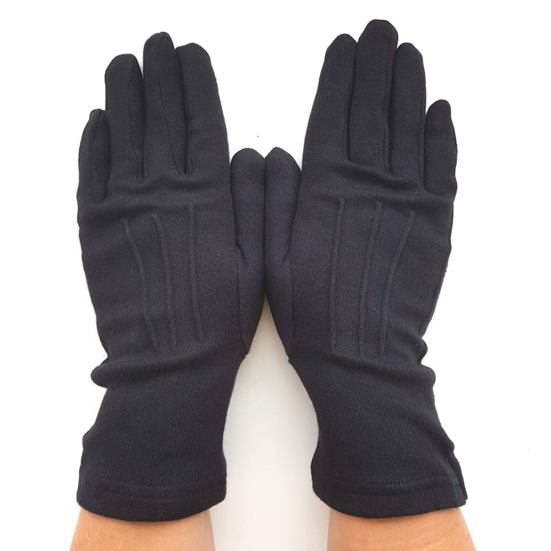 Gant service officier, 3 nervures, noir en coton pour femme et homme.
