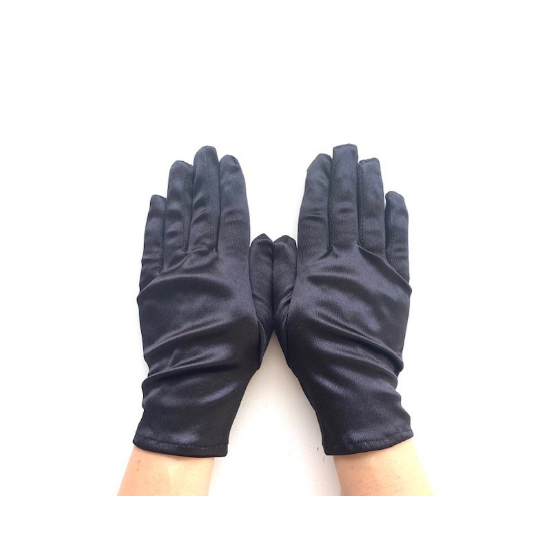 Gants en satin Noirs brillant, taille unique.