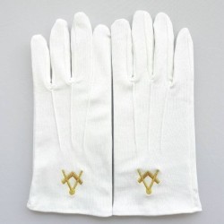 Gant Blanc Coton Franc Maçon broderie équerre et compas femme et homme