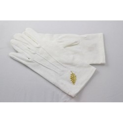 Gant Blanc Coton Franc Maçon broderie feuille Acacia or femme et homme