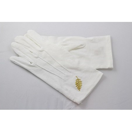 Gant Blanc Coton Franc Maçon broderie feuille Acacia or femme et homme