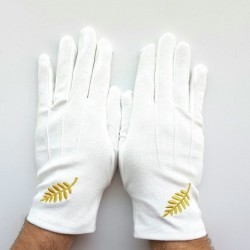 Gant Blanc Coton Franc Maçon broderie feuille Acacia or femme et homme