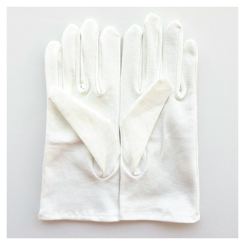 Gant Blanc Coton Franc Maçon broderie feuille Acacia or femme et homme
