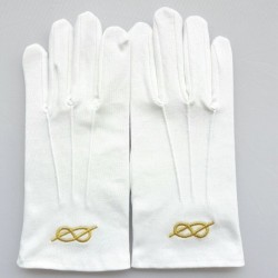 Gant Blanc Coton Franc Maçon broderie lac d'amour dorée femme et homme