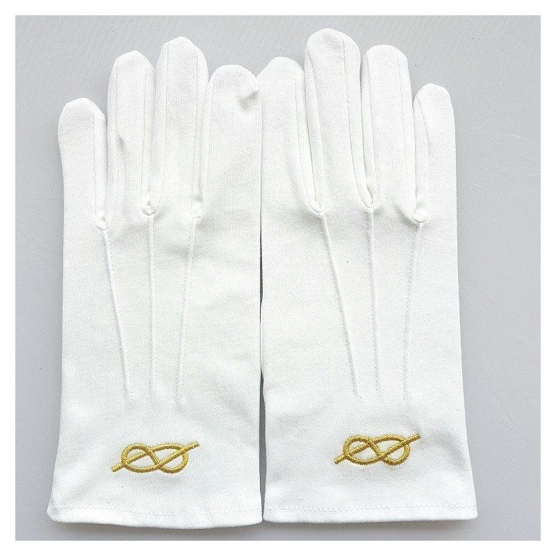 Gant Blanc Coton Franc Maçon broderie lac d'amour dorée femme et homme