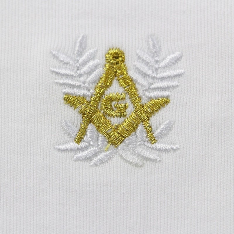 gants blanc coton franc maçon, broderie blanche et or.