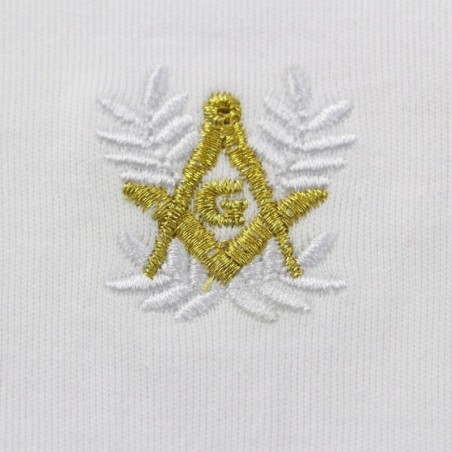 gants blanc coton franc maçon, broderie blanche et or.