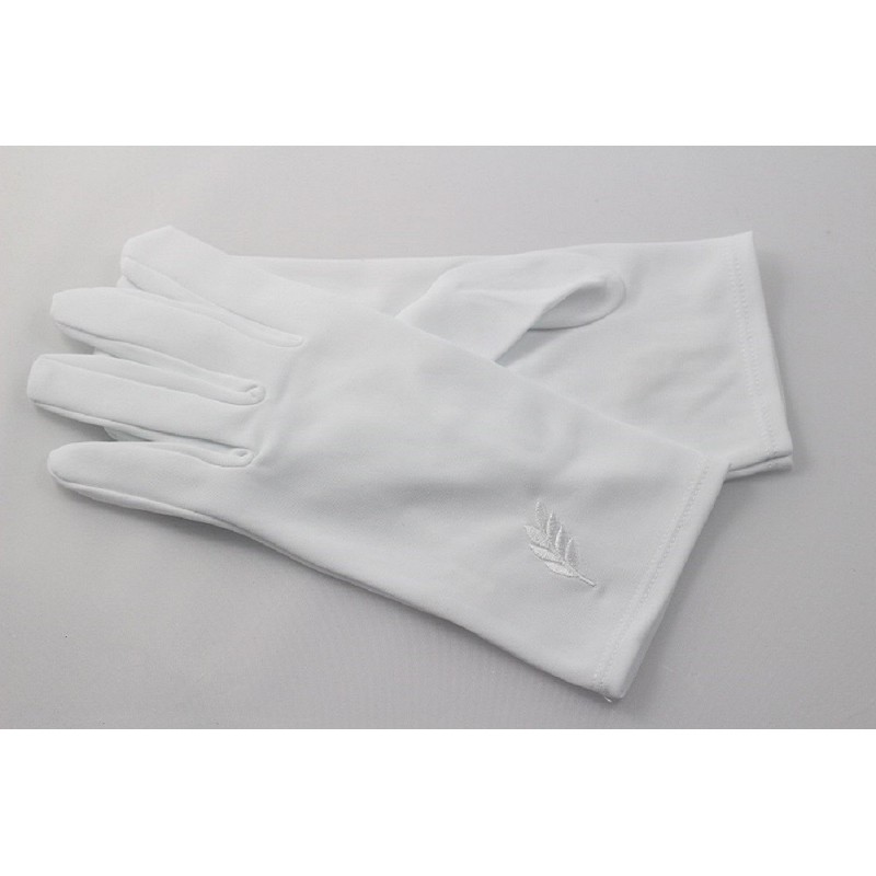 Gant Blanc Nylon franc maçon broderie feuille acacia blanche.