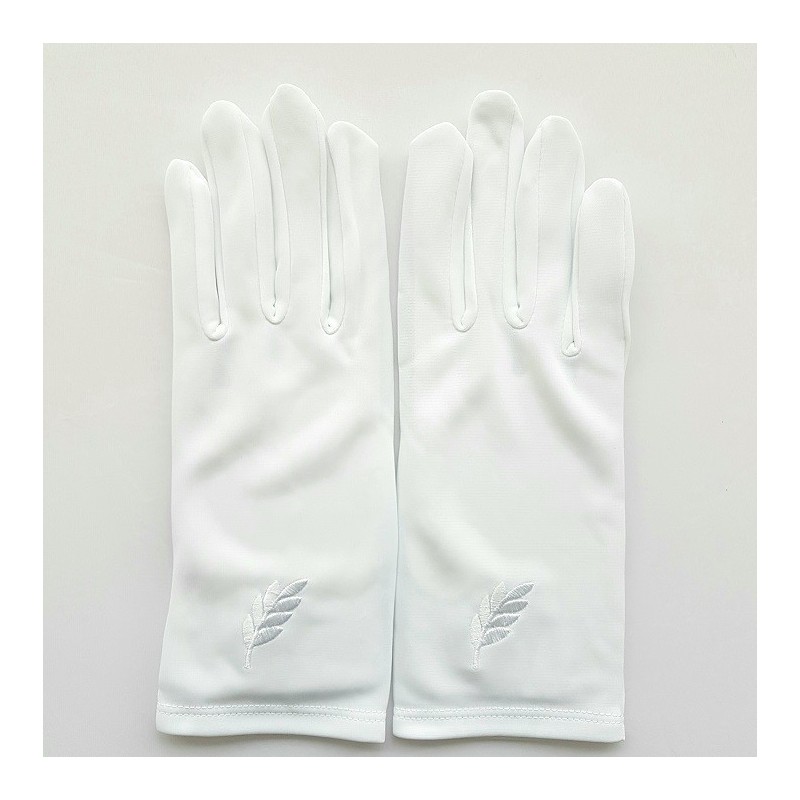 Gant Blanc Nylon franc maçon broderie feuille acacia blanche.