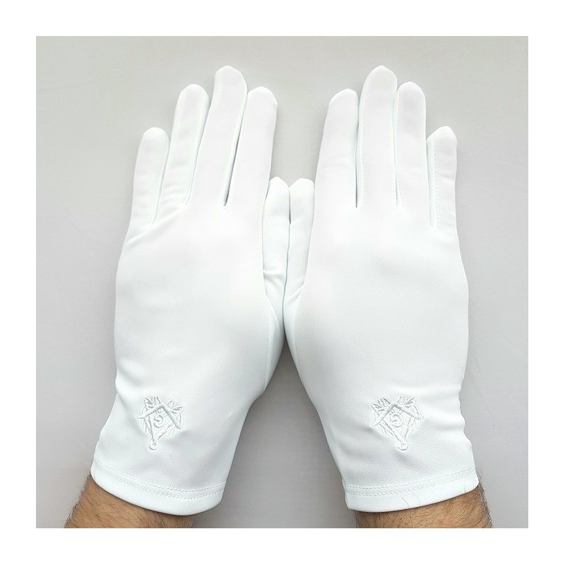 gants blanc nylon franc maçon broderie blanche.