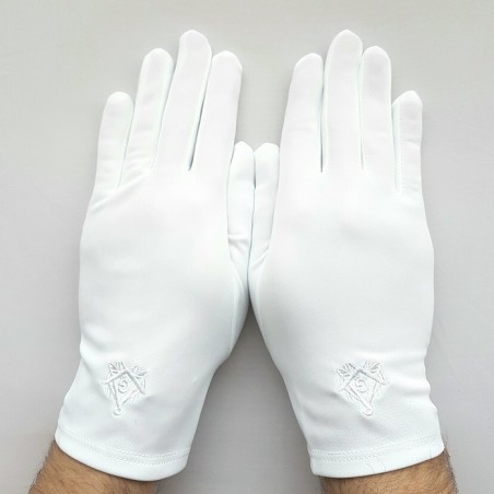 gants blanc nylon franc maçon broderie blanche.