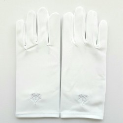 gants blanc nylon franc maçon broderie blanche.