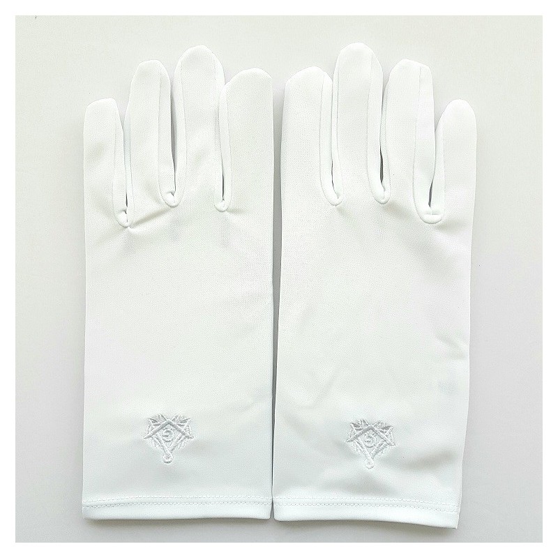 gants blanc nylon franc maçon broderie blanche.