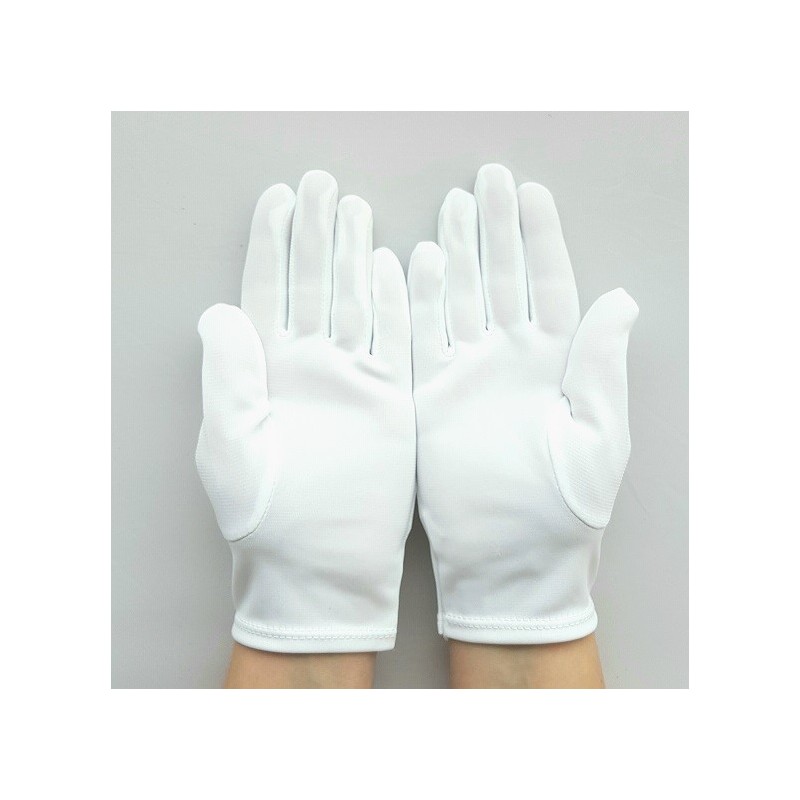 gants blanc nylon franc maçon broderie bleue, taille femme.