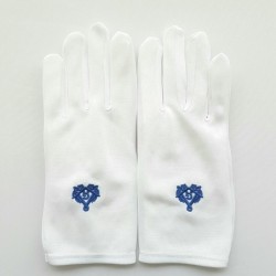 gants blanc nylon franc maçon broderie bleue, taille femme.