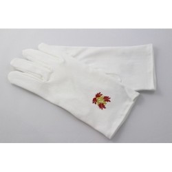 gants blanc nylon franc maçon, broderie rouge et or.