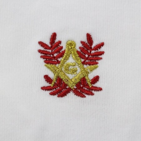 gants blanc nylon franc maçon, broderie rouge et or.