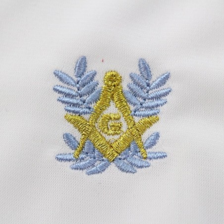 gant blanc nylon franc maçon, broderie bleue et or.